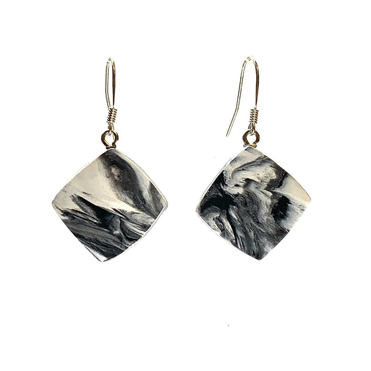 Handmade Sustainable Earrings Dangles Drops Black and white Sterling Silver Eco friendly gift for her