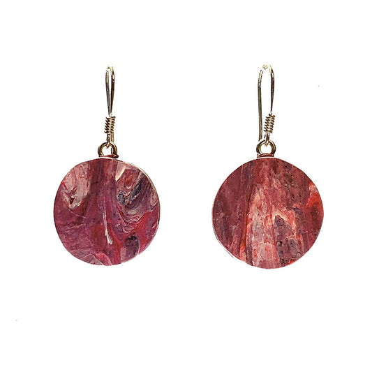 recycled plastic red circle earrings dangles eco friendly