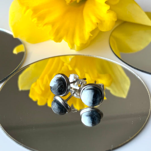 Little studs black and white stainless steel eco friendly Recycled plastic necklace jewellery earrings studs handmade in London by Jagoda Jay Sudak Keshani eco gift for her him