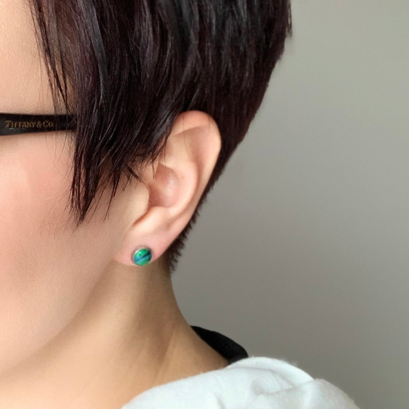 Handmade recycled plastic Studs green navy blue stainless steal
