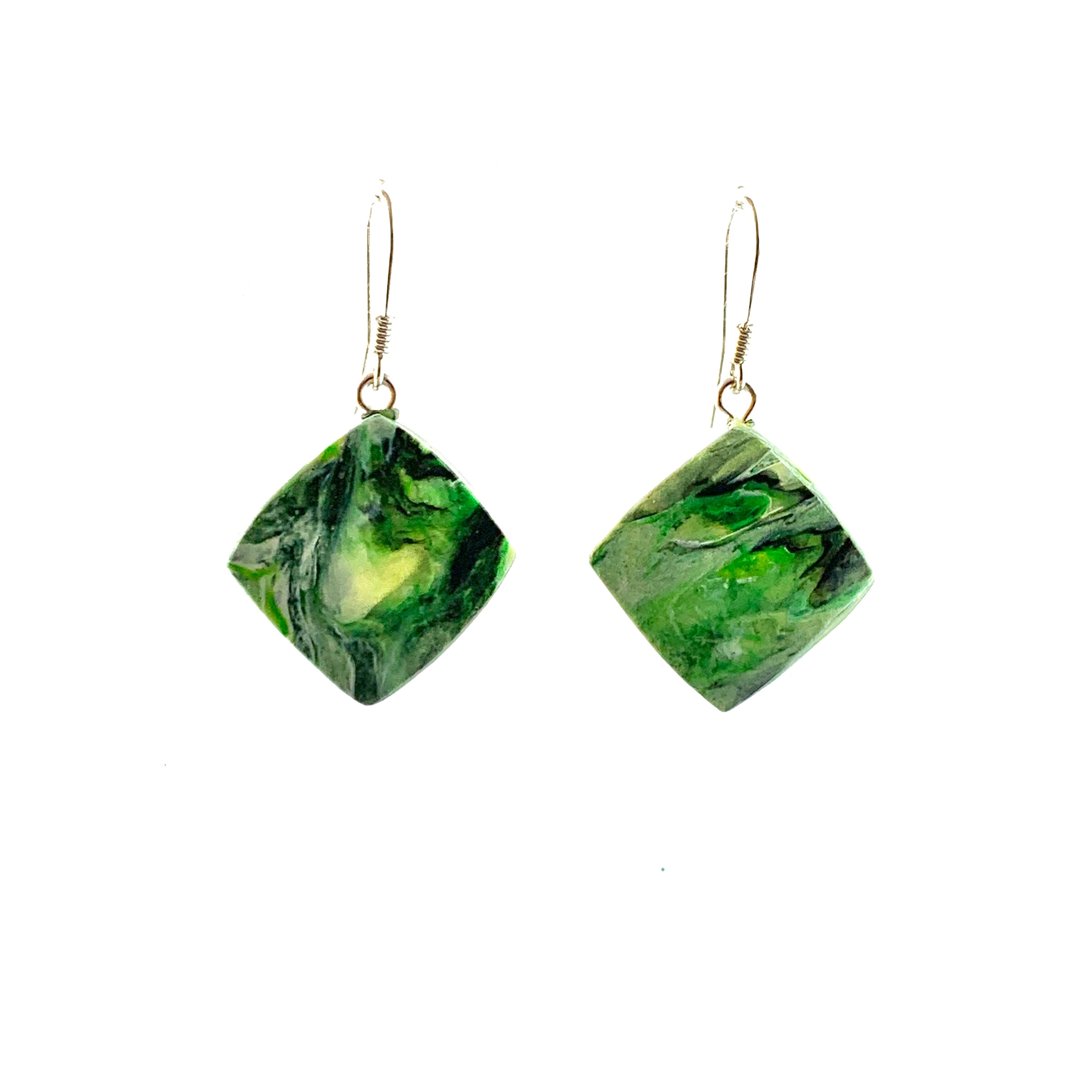 Green Dimond Dangle Earrings with Sterling Silver 925 fish hook