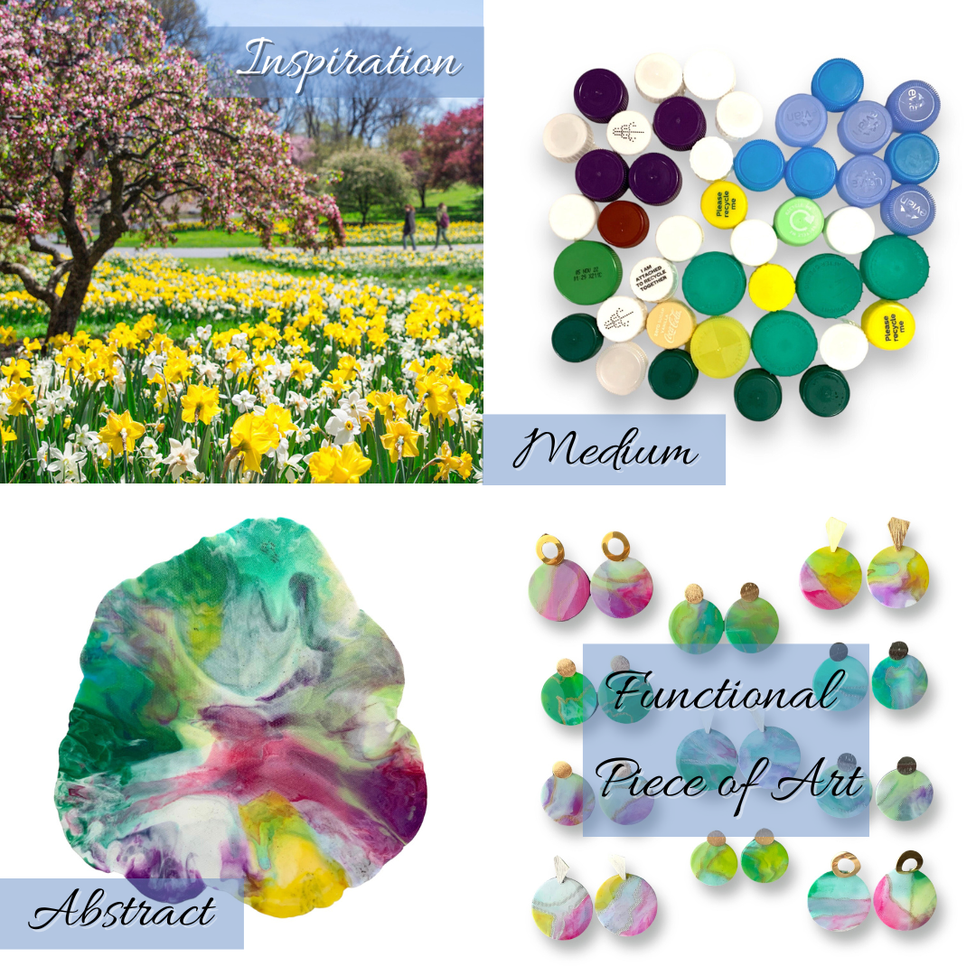 Spring inspiration recycled plastic bottle tops recycled art