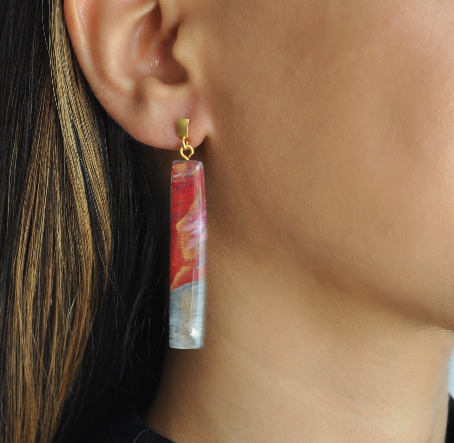 Artesian Handmade UK London Jewellery earrings red Gold Studs earrings gift for grandmother