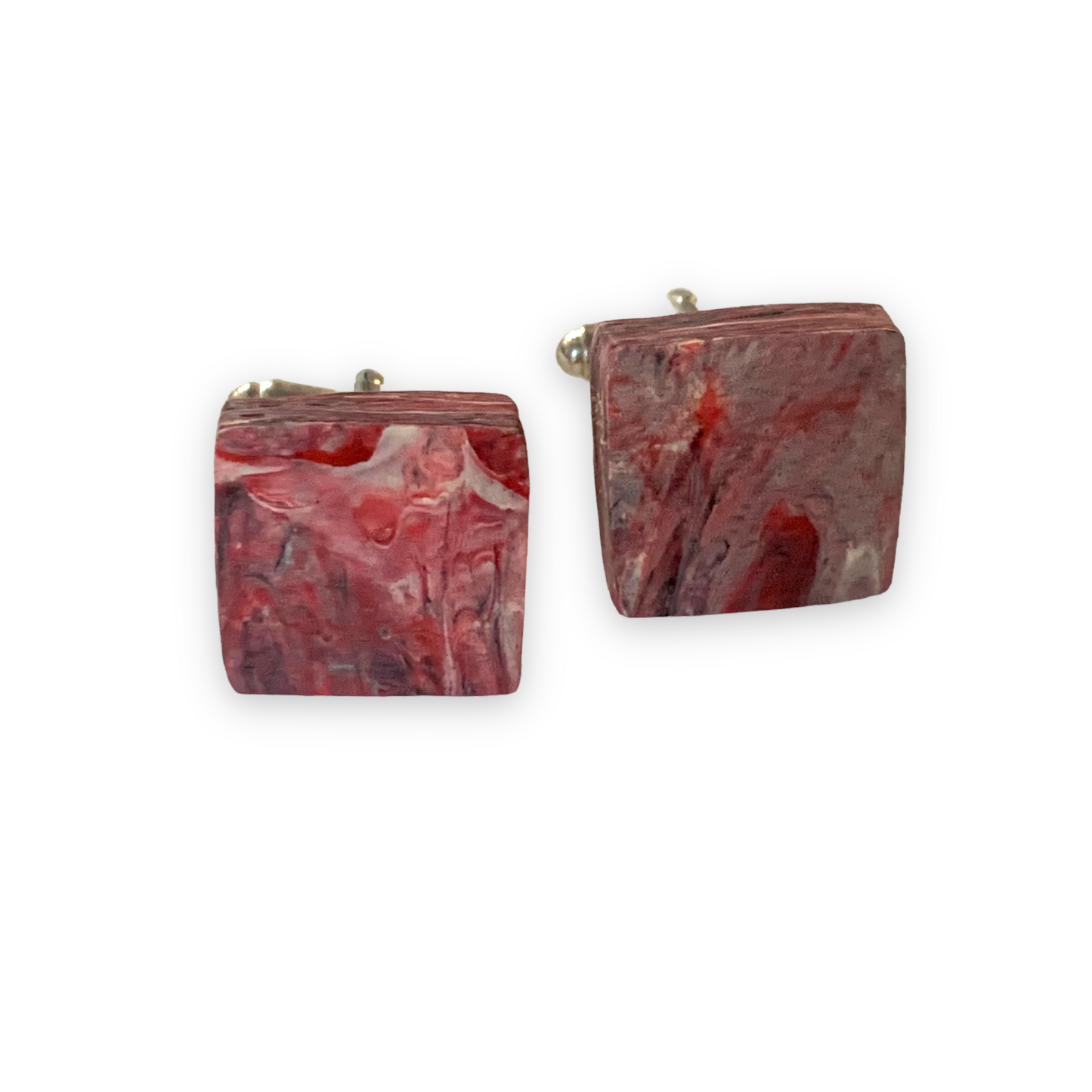 Unique Handmade Square Red Cufflinks with brass findings ecofriendly