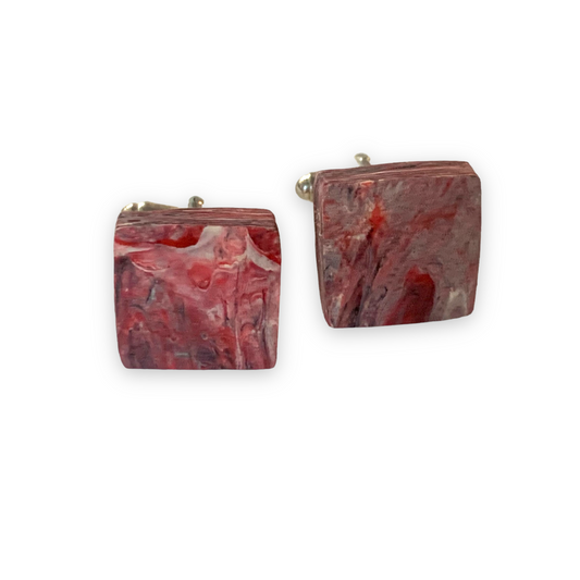 Unique Handmade Square Red Cufflinks with brass findings ecofriendly