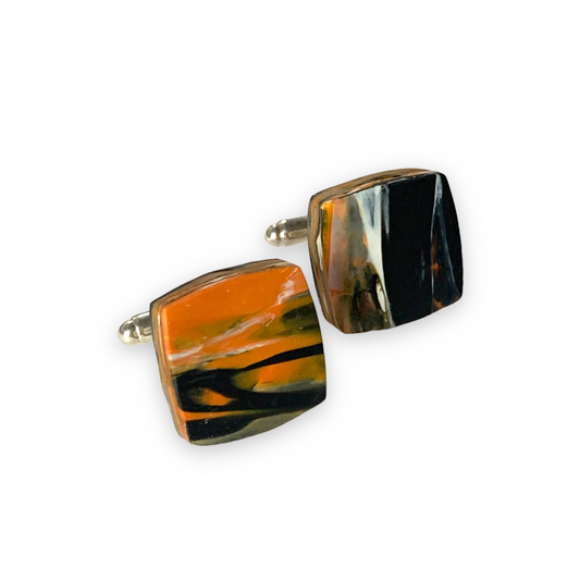 Unique Handmade Recycled Plastic Square Orange Cufflinks with brass findings