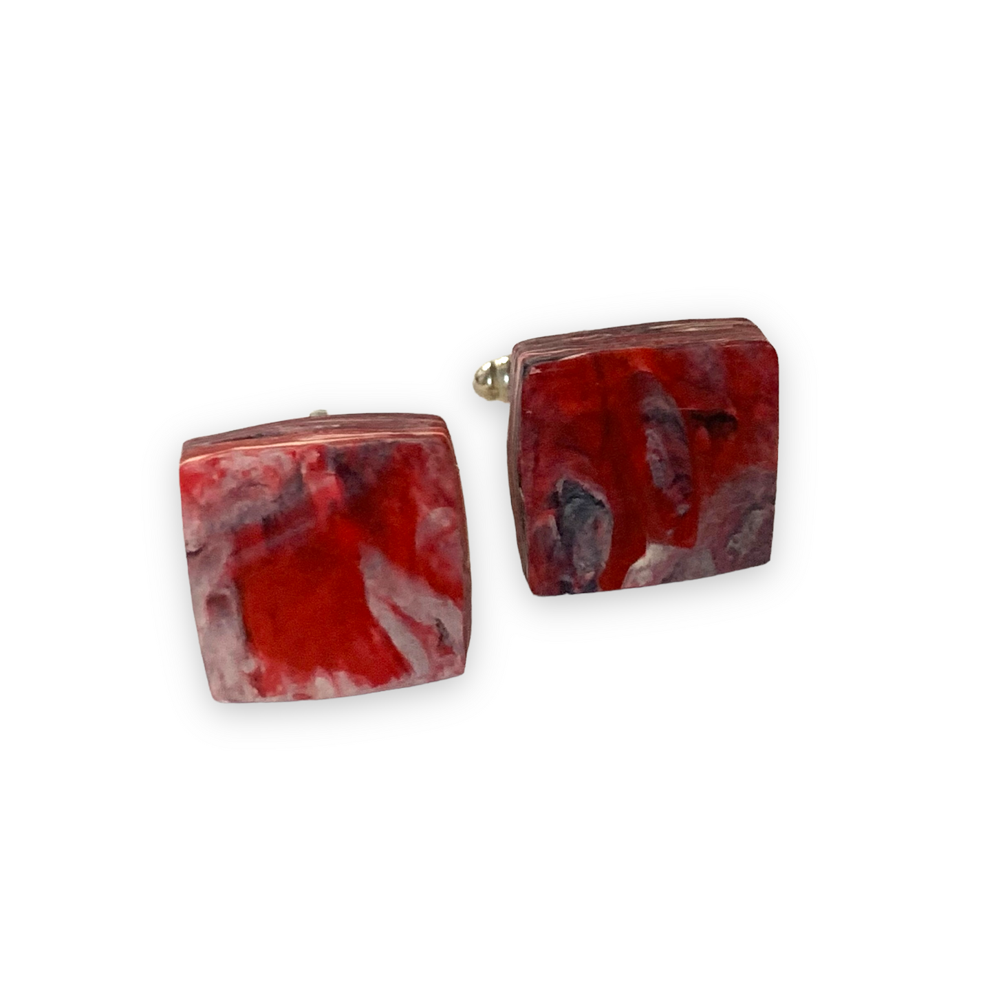 Unique Handmade Square Red Cufflinks with brass findings ecofriendly