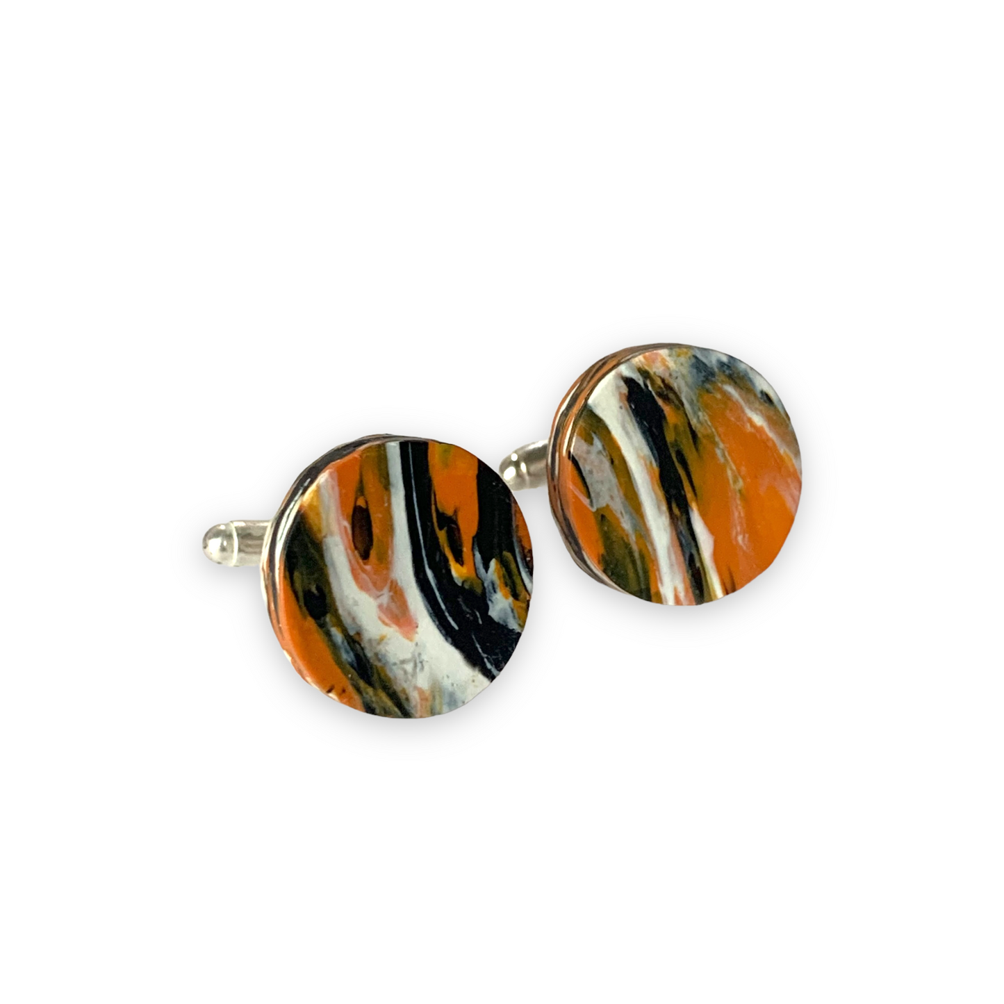 Unique One-off Round Orange Cufflinks with brass findings