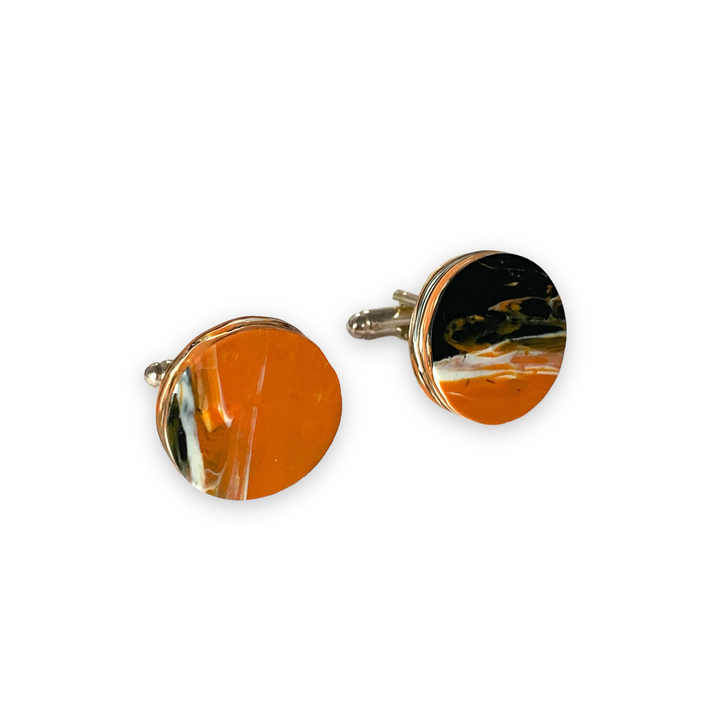 Unique One-off Round Orange Cufflinks with brass findings