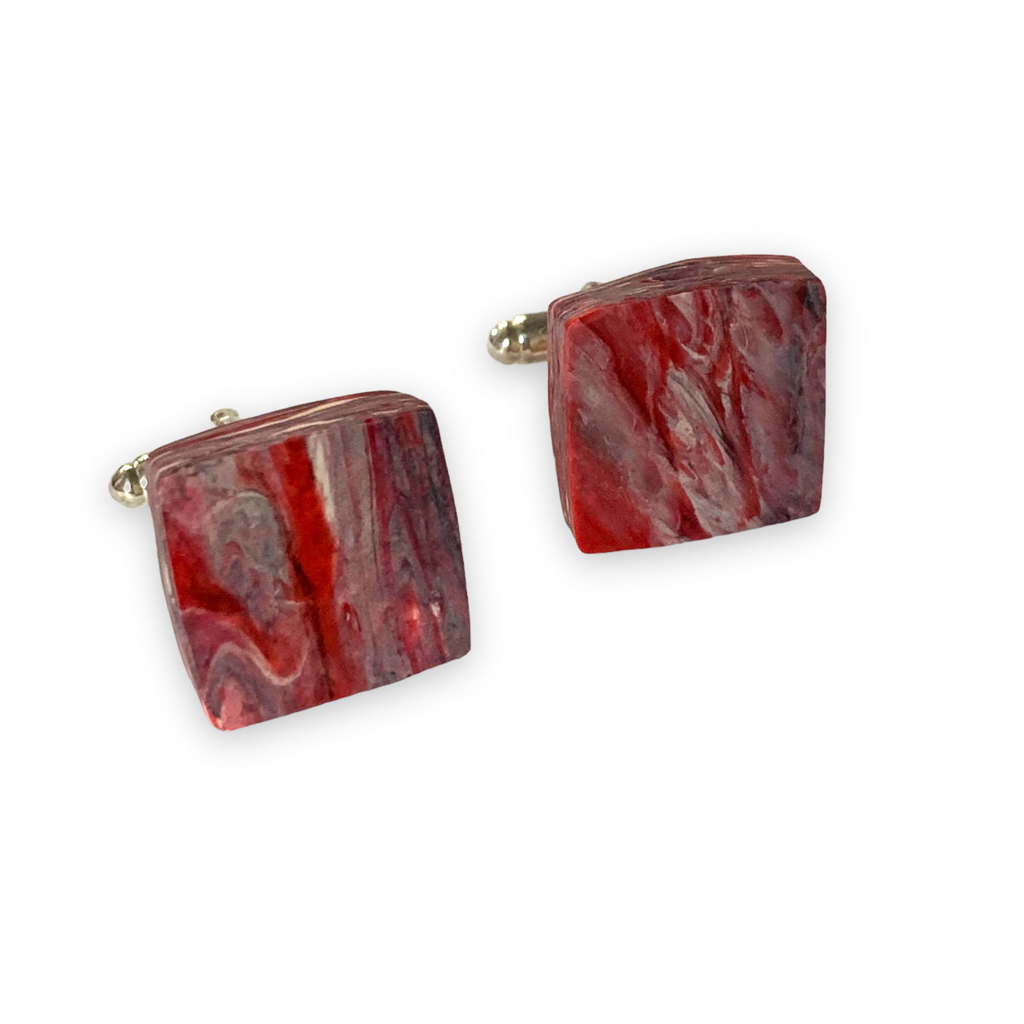 Unique Handmade Square Red Cufflinks with brass findings ecofriendly