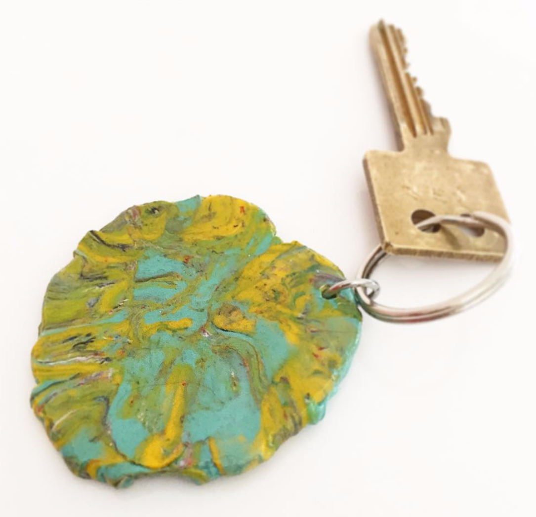 Key ring made of recycled plastic bags ban plastic bag