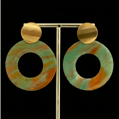 Artesian Designer Eco friendly handmade jewellery statement studs green orange gold gift for her