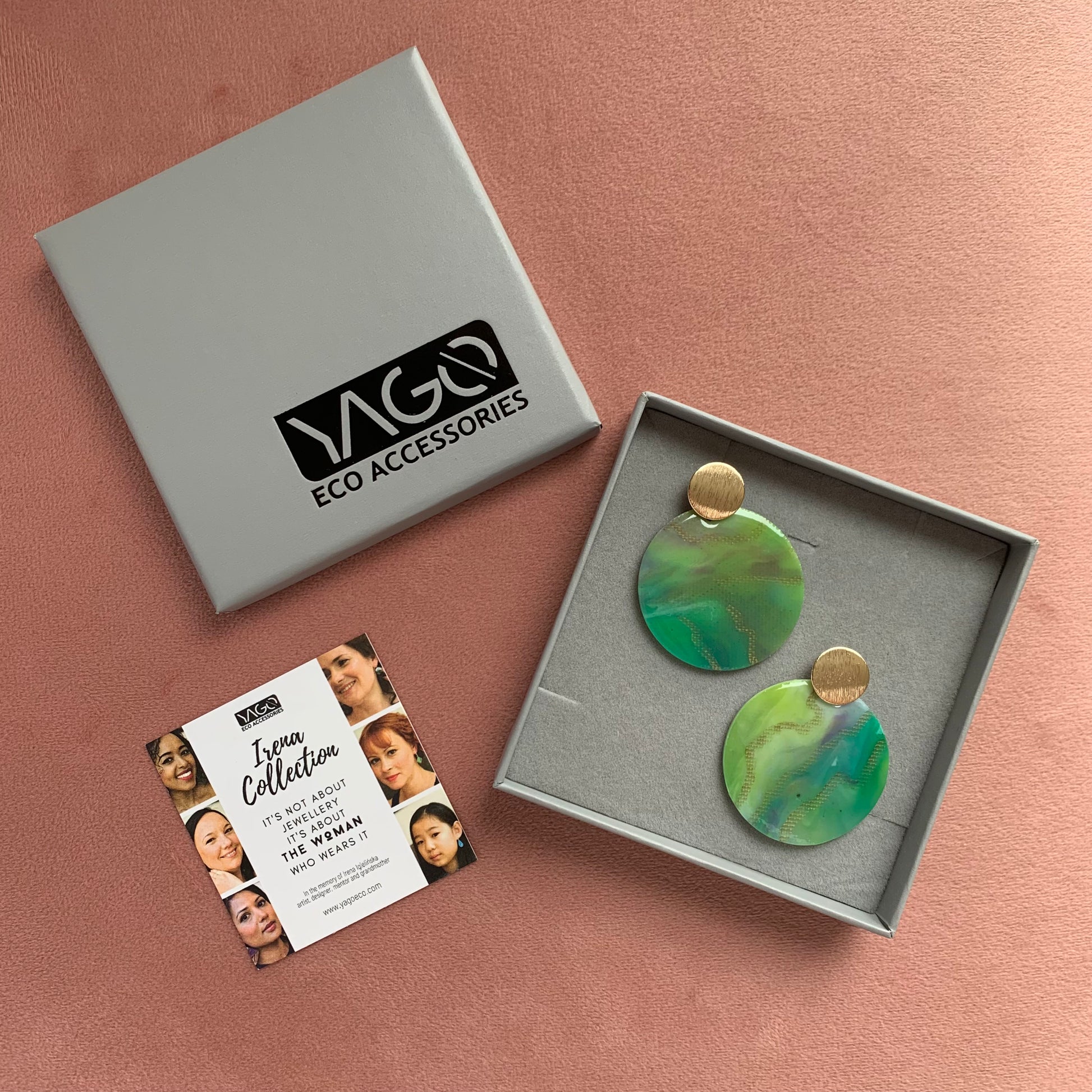 Recycled Bottle tops earrings studs green gold handmade jewellery