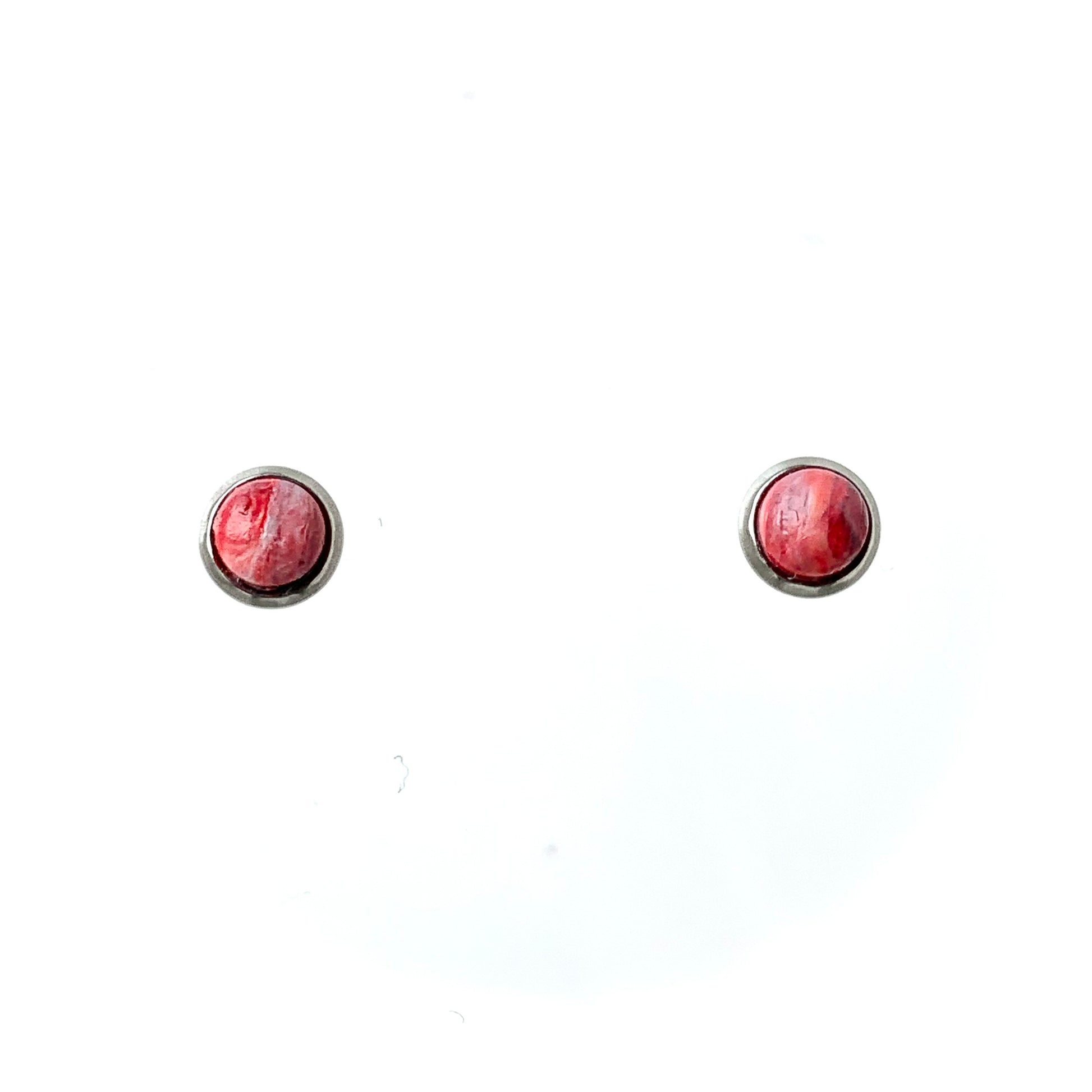 Small red studs handmade stainless steel
