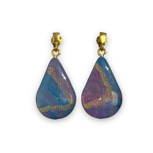 Purple Blue Gold Eco Studs Handmade from plastic bottle tops eco gift handcrafted Sustainable Christmas