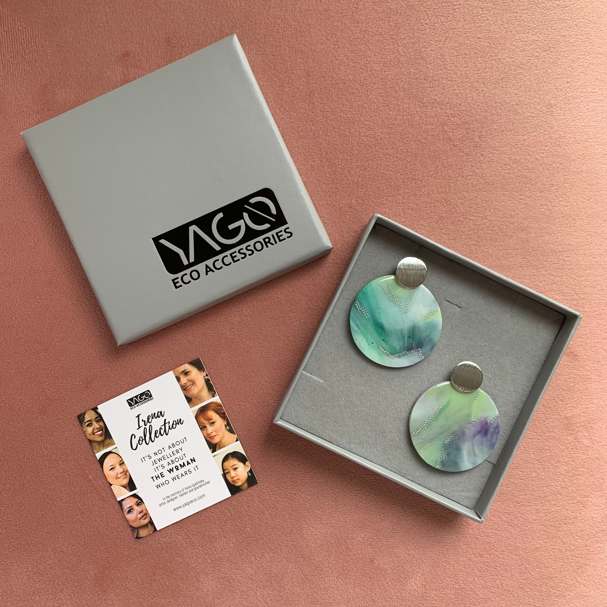 recycled plastic earrings studs green silver artesian handmade round