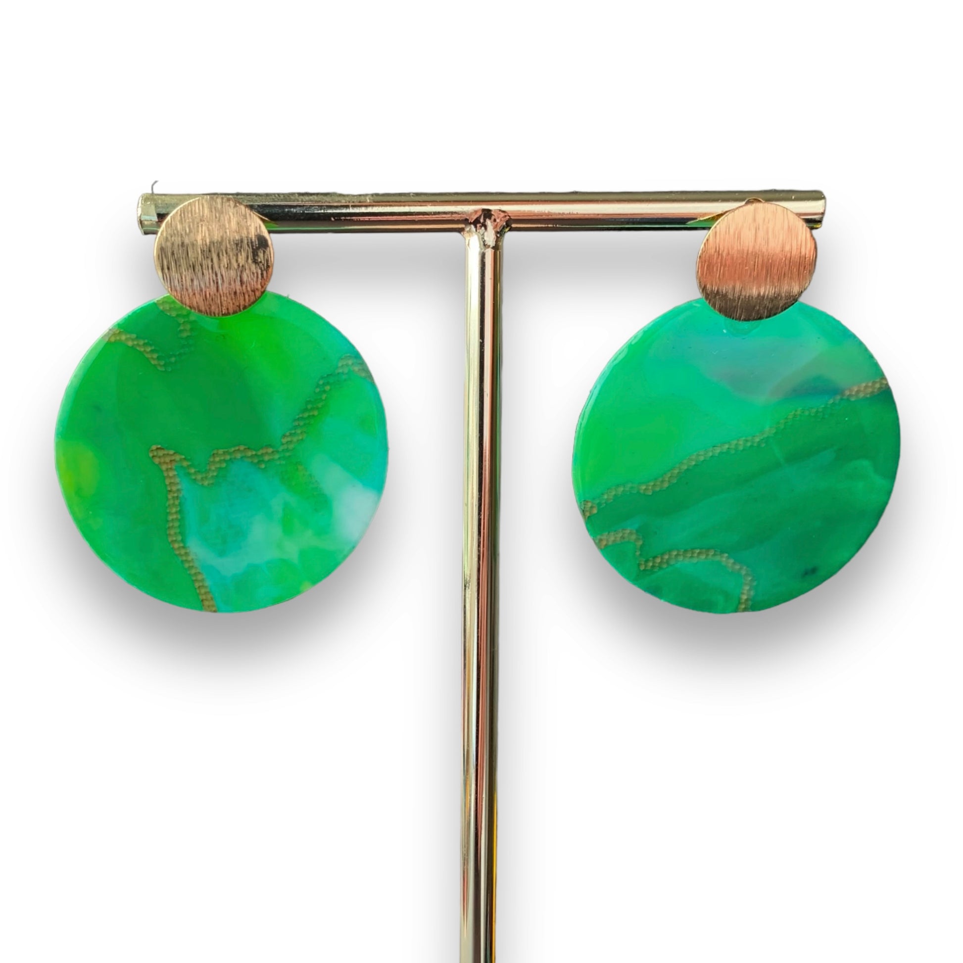 bottle tops earrings studs green gold handcrafted eco jewellery