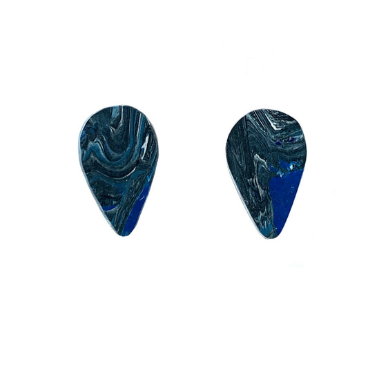Sustainable Handmade earrings Navy blue studs teardrop eco jewellery recycled plastic