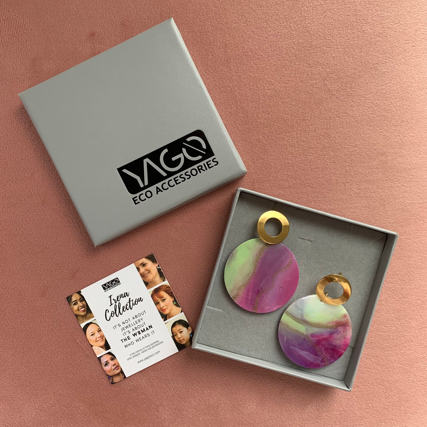 Earrings made from bottle tops recycled plastic handmade pink