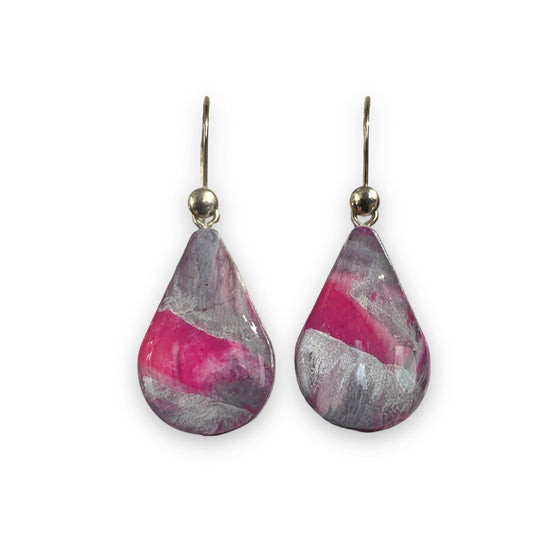 Recycled Bottle tops drops Handmade earrings pink dangle grey pink silver Christmas gift