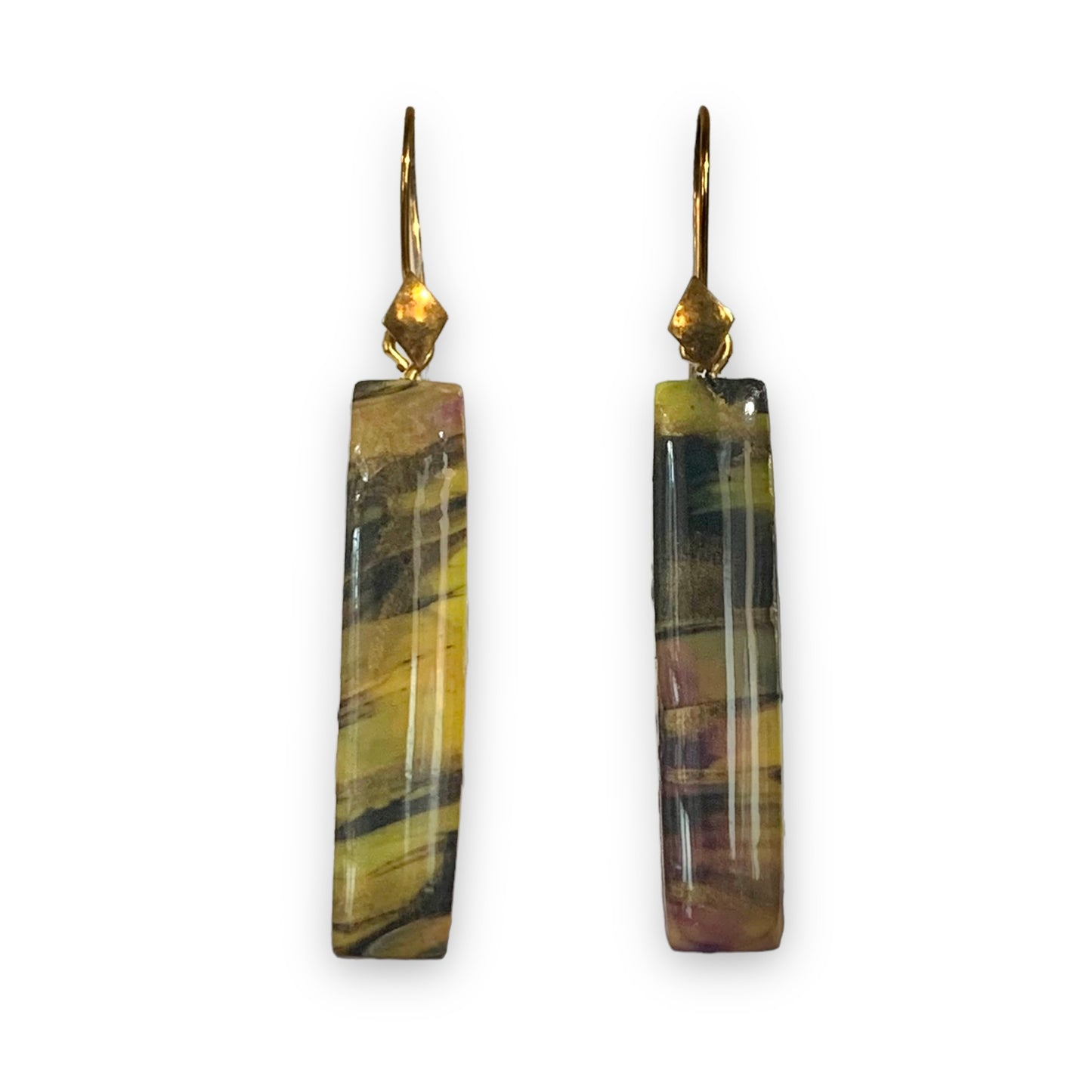 Recycled Bottle Tops Handmade Accessories Artesian Earrings Gold Black Green Purple Rectangle Bar Dangle Gift for Mother