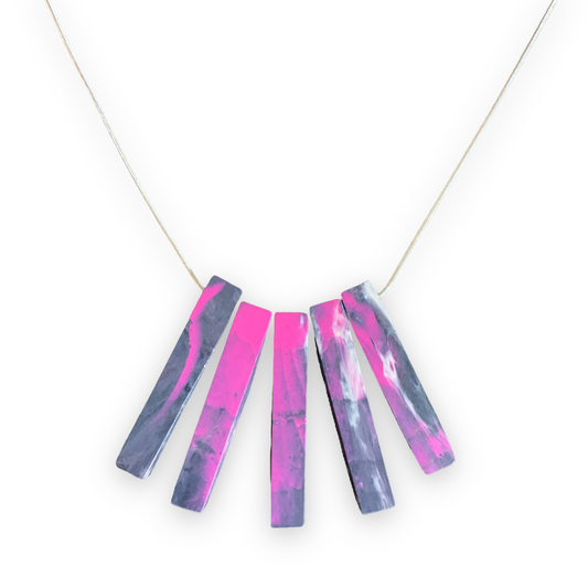 Bib Necklace with 925 Sterling Silver Snake Chain Pink Twist grandmother gift Recycled plastic necklace jewellery earrings studs handmade in London by Jagoda Jay Sudak Keshani eco gift for her him