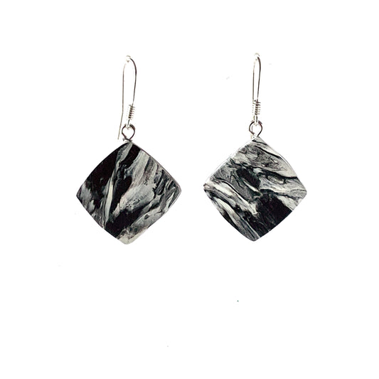 Handmade Sustainable Earrings Dangles Drops Black and white Sterling Silver Eco friendly gift for her Recycled plastic necklace jewellery earrings studs handmade in London by Jagoda Jay Sudak Keshani eco gift for her him