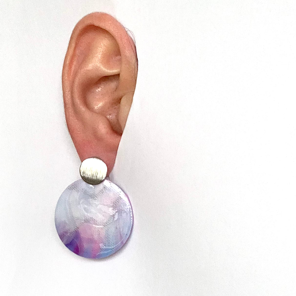 Cherry Blossom recycled plastic bottle tops earrings handmade in London artesian