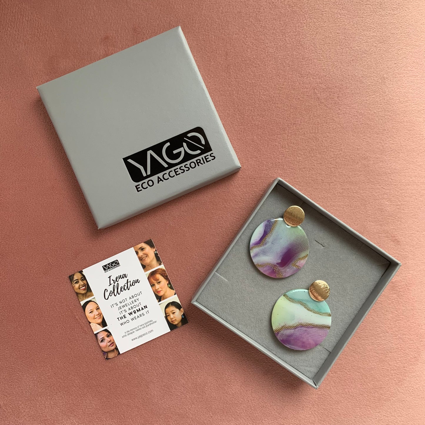 Recycled plastic bottle tops earrings studs handmade artesian pink gold colourful jewellery gift for her sustainable