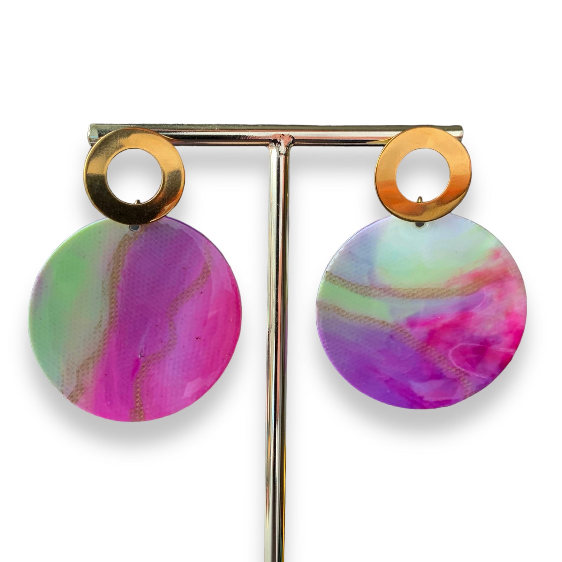 Earrings made from bottle tops recycled plastic handmade pink