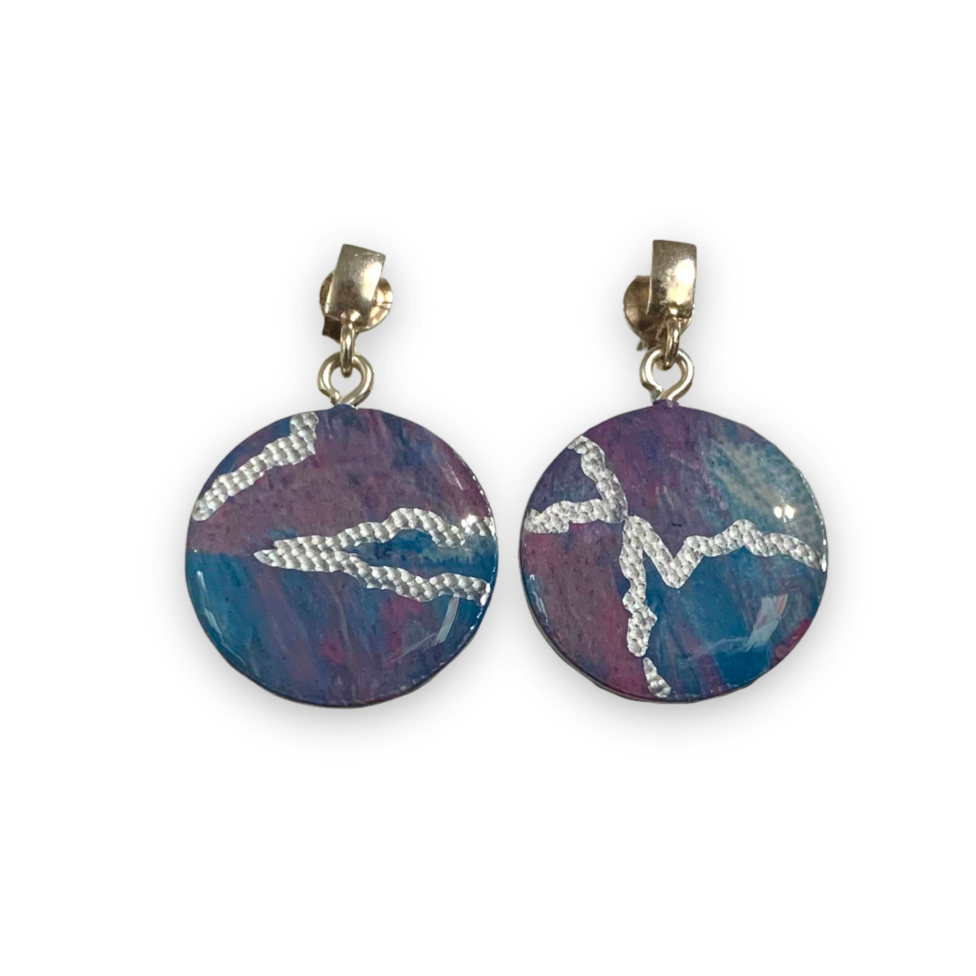 Recycled Bottle Tops Blue purple Silver circle studs handmade ethical artesian gift for her