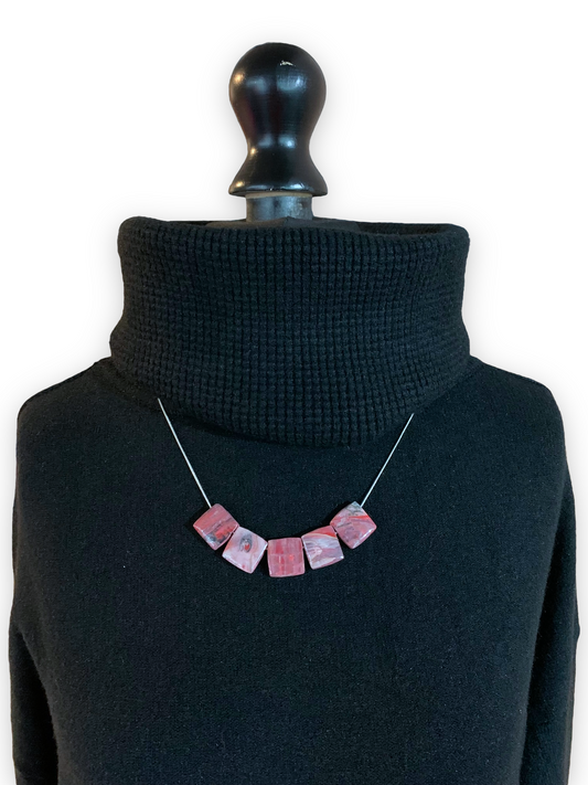 Bib Necklace with 925 Sterling Silver Snake Chain Red Velvet grandmother giftRecycled plastic necklace jewellery earrings studs handmade in London by Jagoda Jay Sudak Keshani eco gift for her him