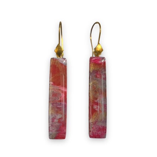 Unique One off Red Gold Rectangle Dangle Drops Handmade Ethical Eco friendly Gift for mother