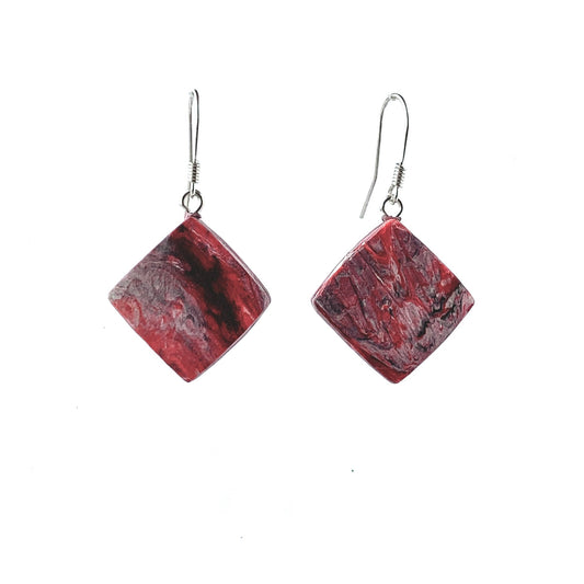 Recycled Bottle tops dangle earrings drops red eco friendly