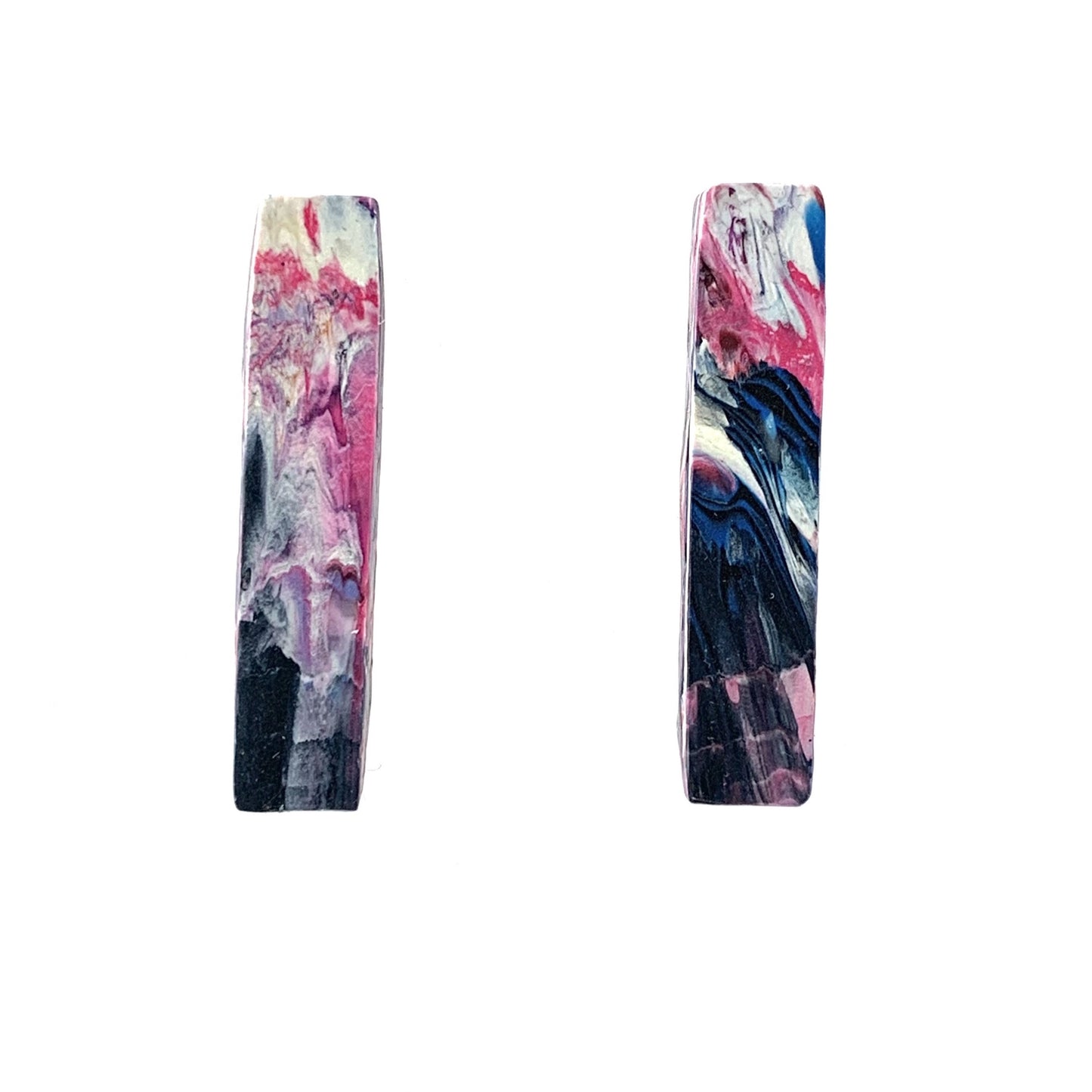 Pink Black Sustainable Bar Studs Handmade from recycled plastic eco friendly gift for her