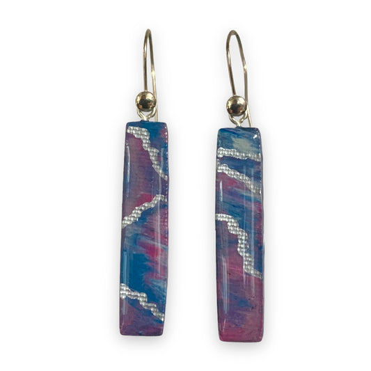 Handmade Recycle Plastic Jewellery Rectangle Earrings Sterling Silver Purple Blue Silver Christmas Gift