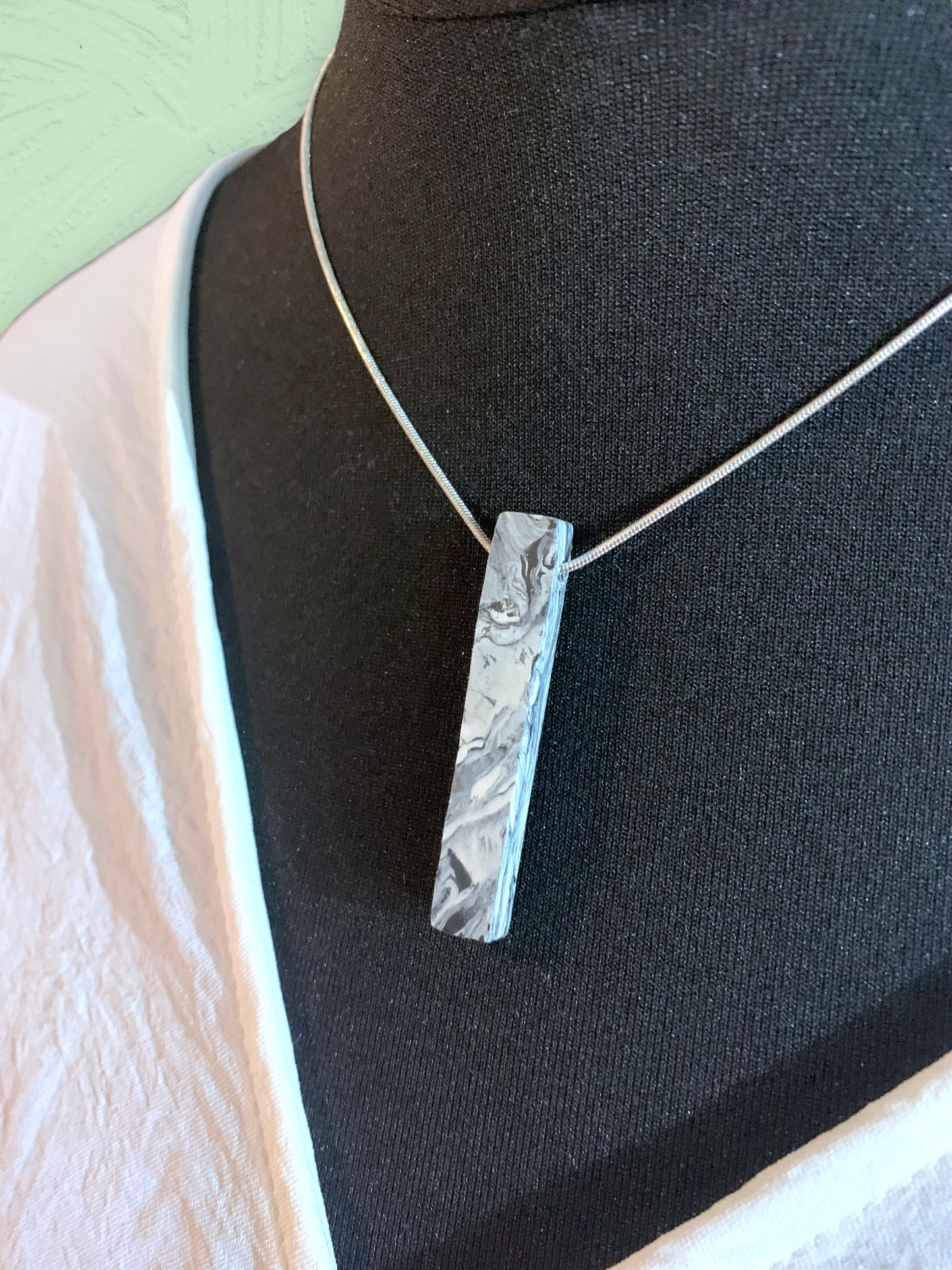 One Bar Necklace with 925 Sterling Silver Snake Chain Stone sustainable eco friendly recycled plastic