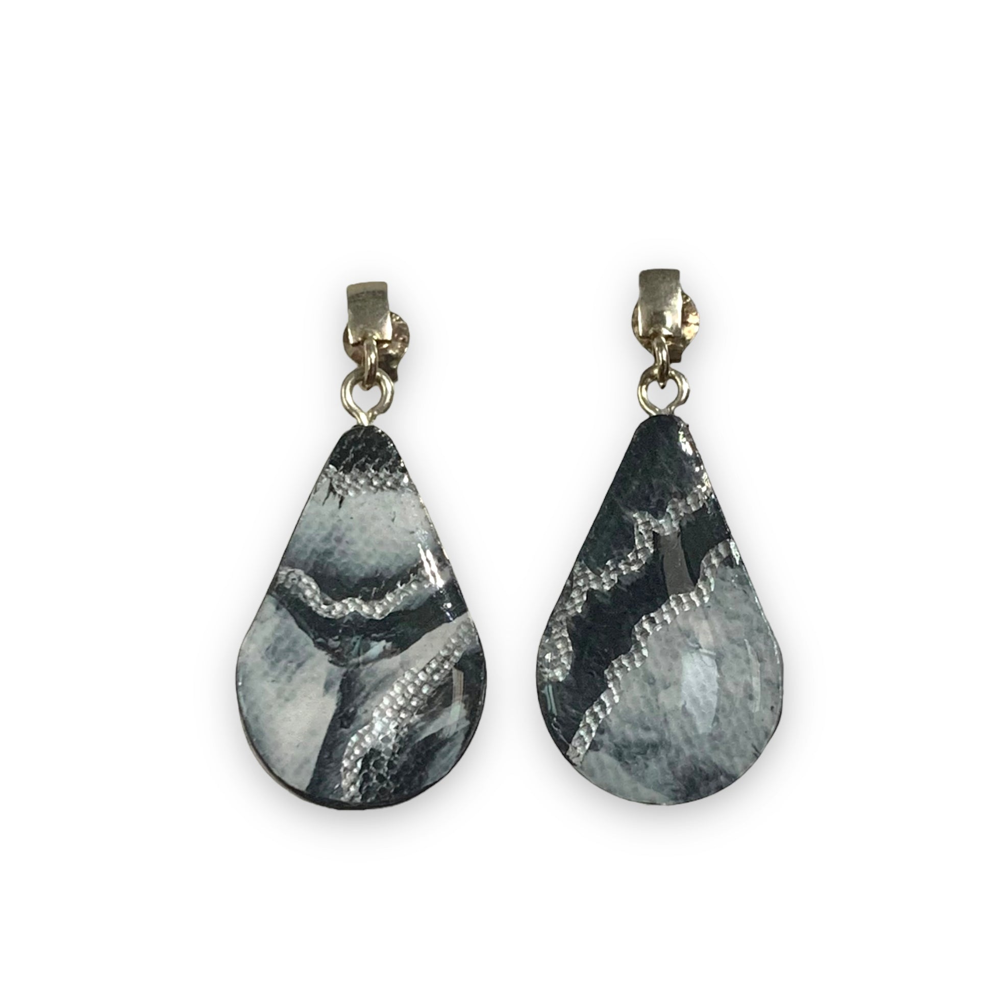 Recycled Bottle tops sterling silver studs earrings black white handmade unique one off ethically made in London