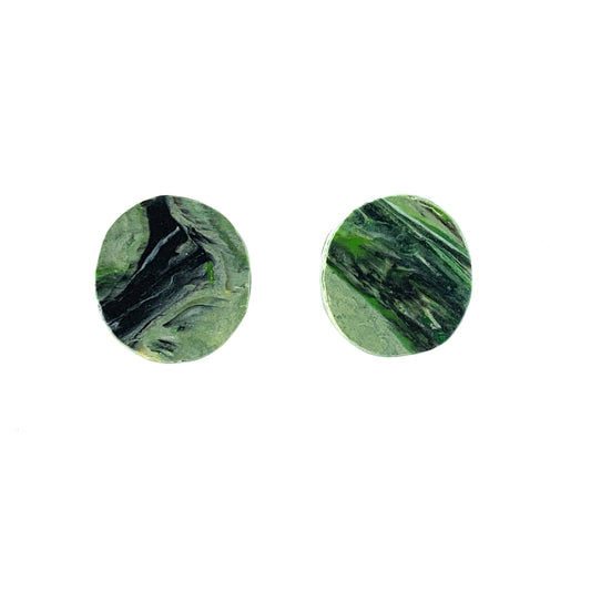 Sustainable handmade in the uk green black round circle studs gift for mum