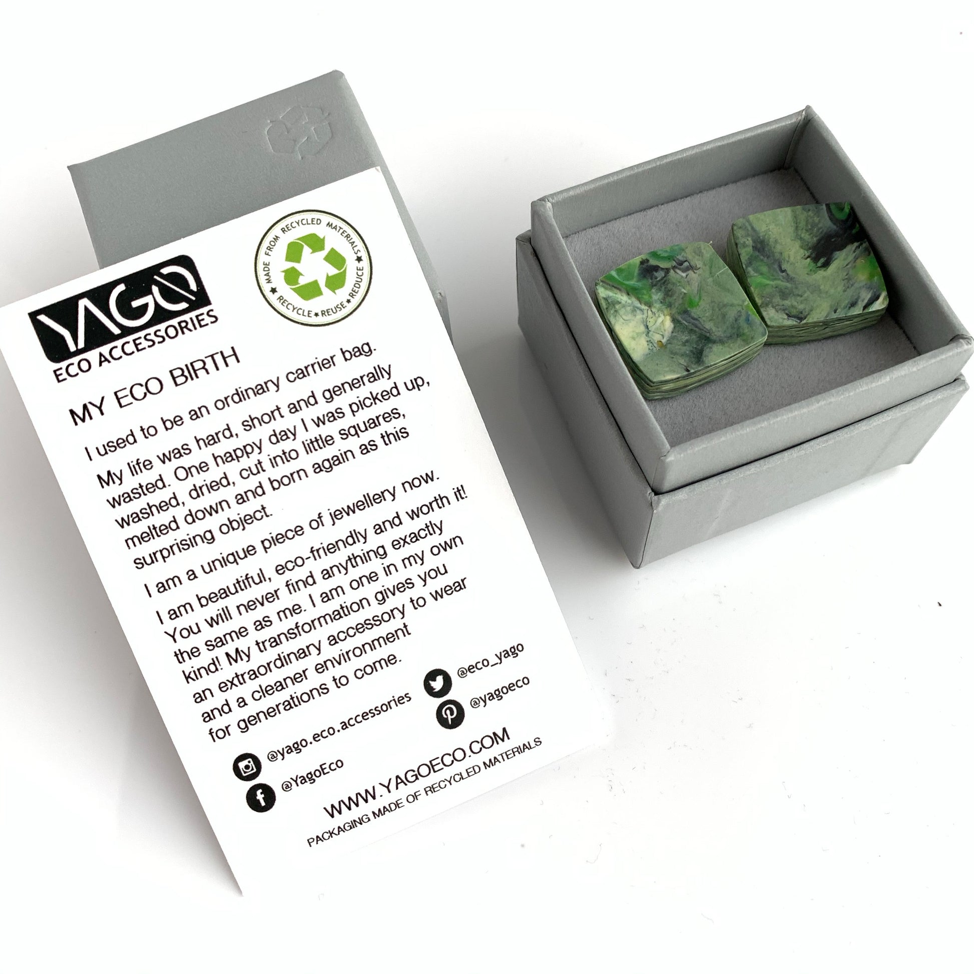 Square Green Cufflinks with brass findings