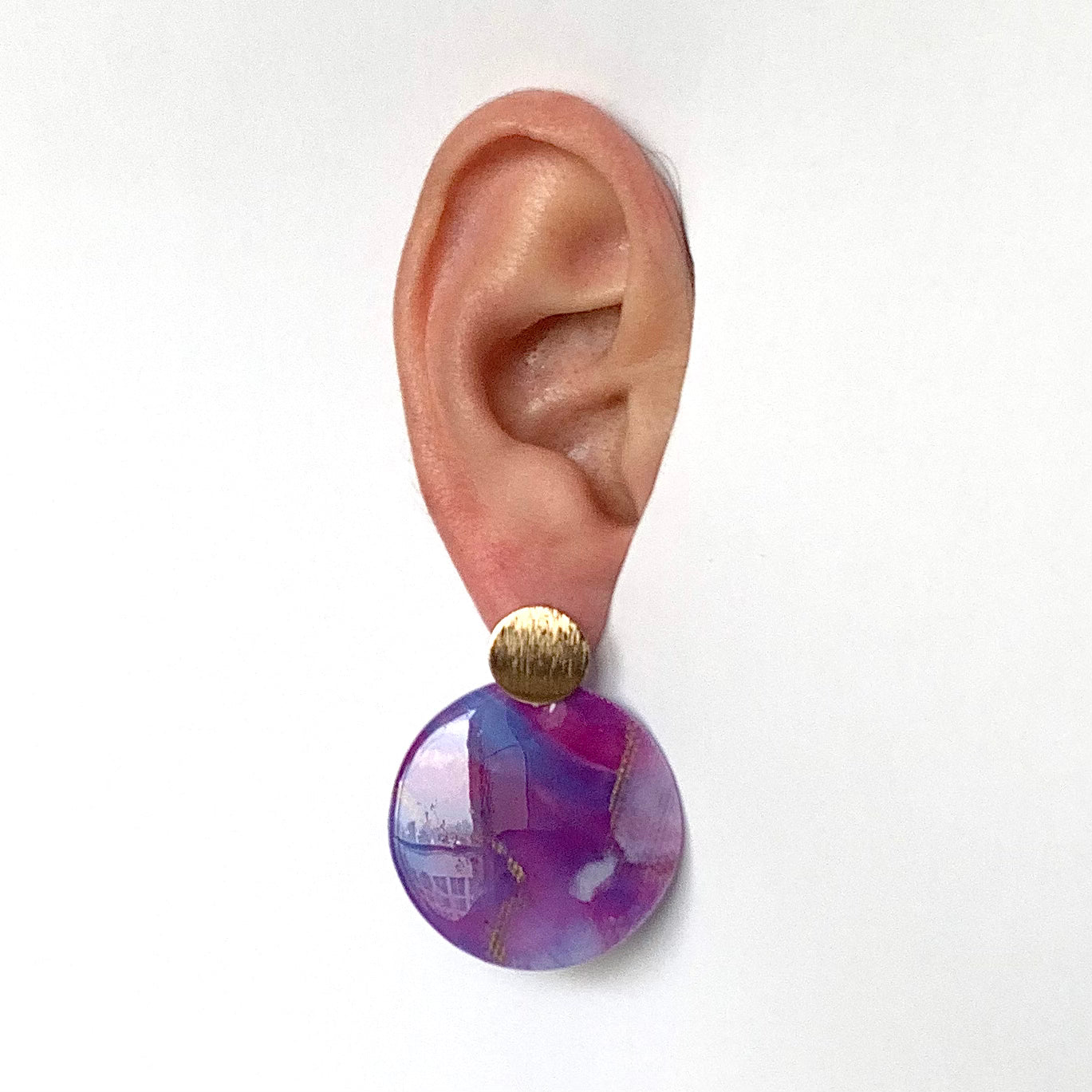 Cherry Blossom recycled plastic bottle tops earrings handmade in London artesian