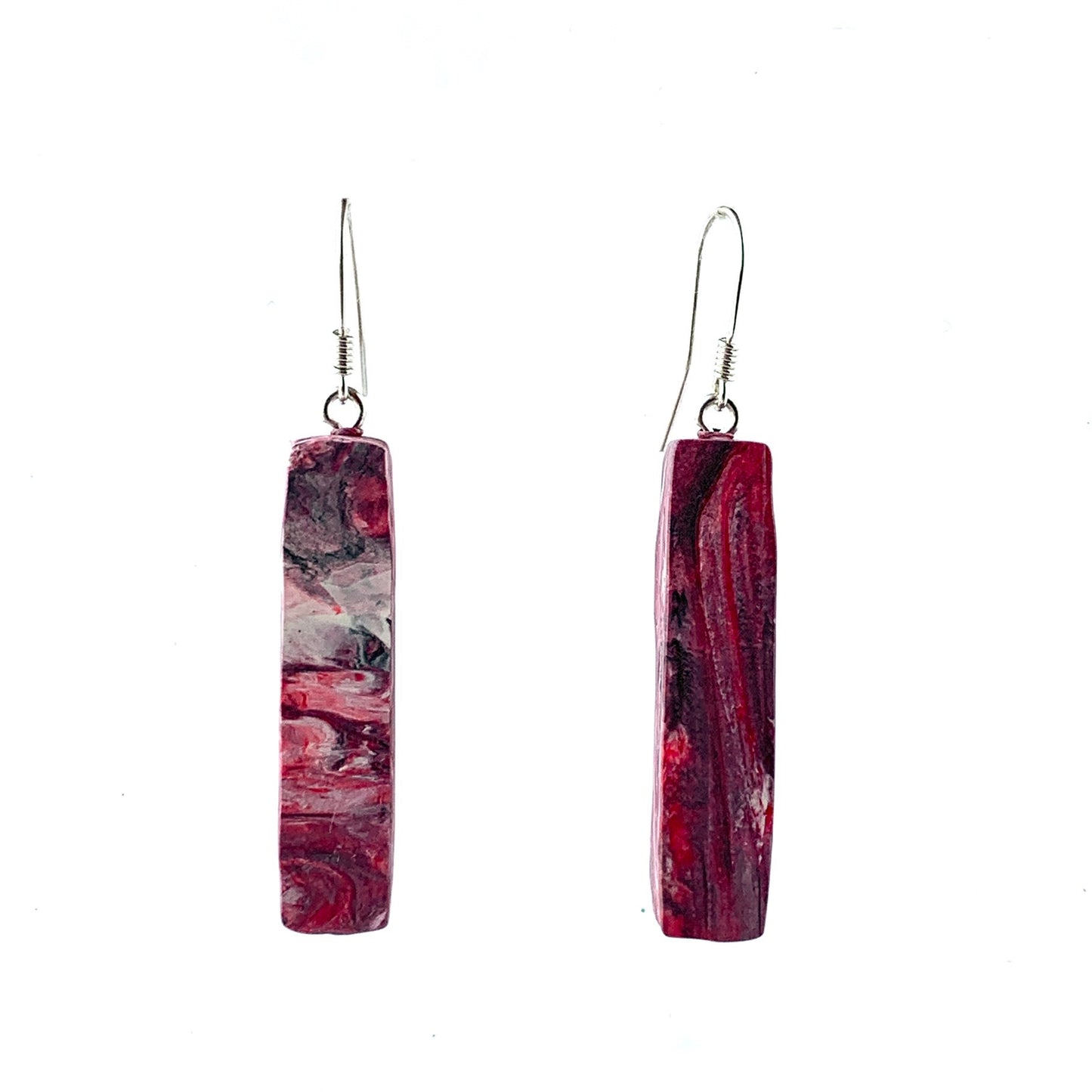 Red recycled plastic dangles bar rectangle handmade