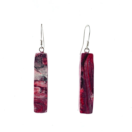 Red recycled plastic dangles bar rectangle handmade