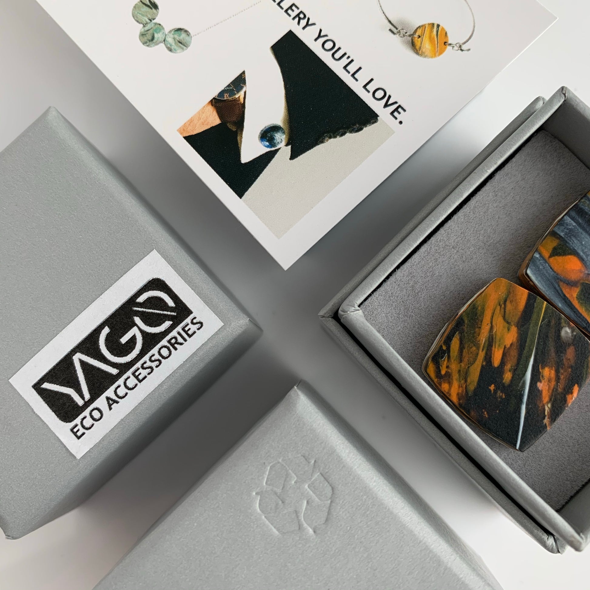 Unique Handmade Recycled Plastic Square Orange Cufflinks with brass findings