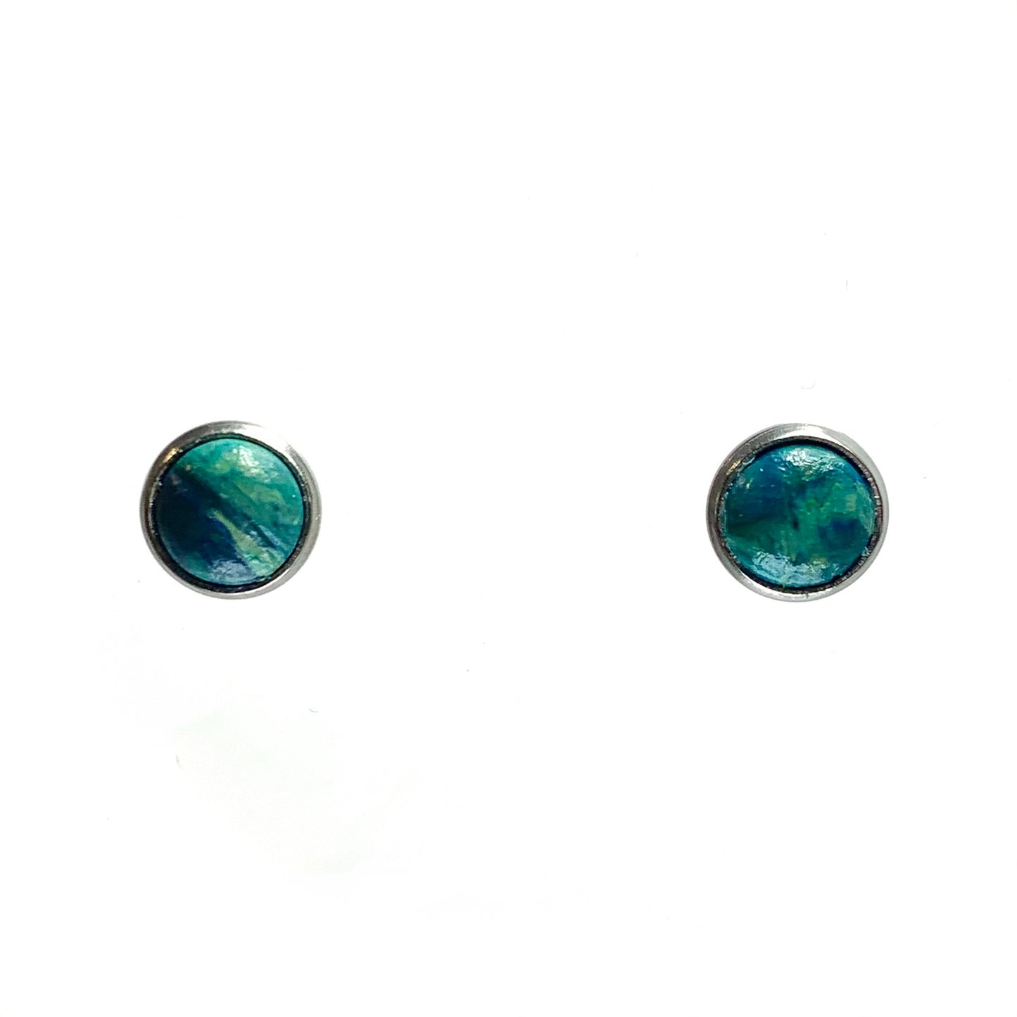 Handmade recycled plastic Studs green navy blue stainless steal