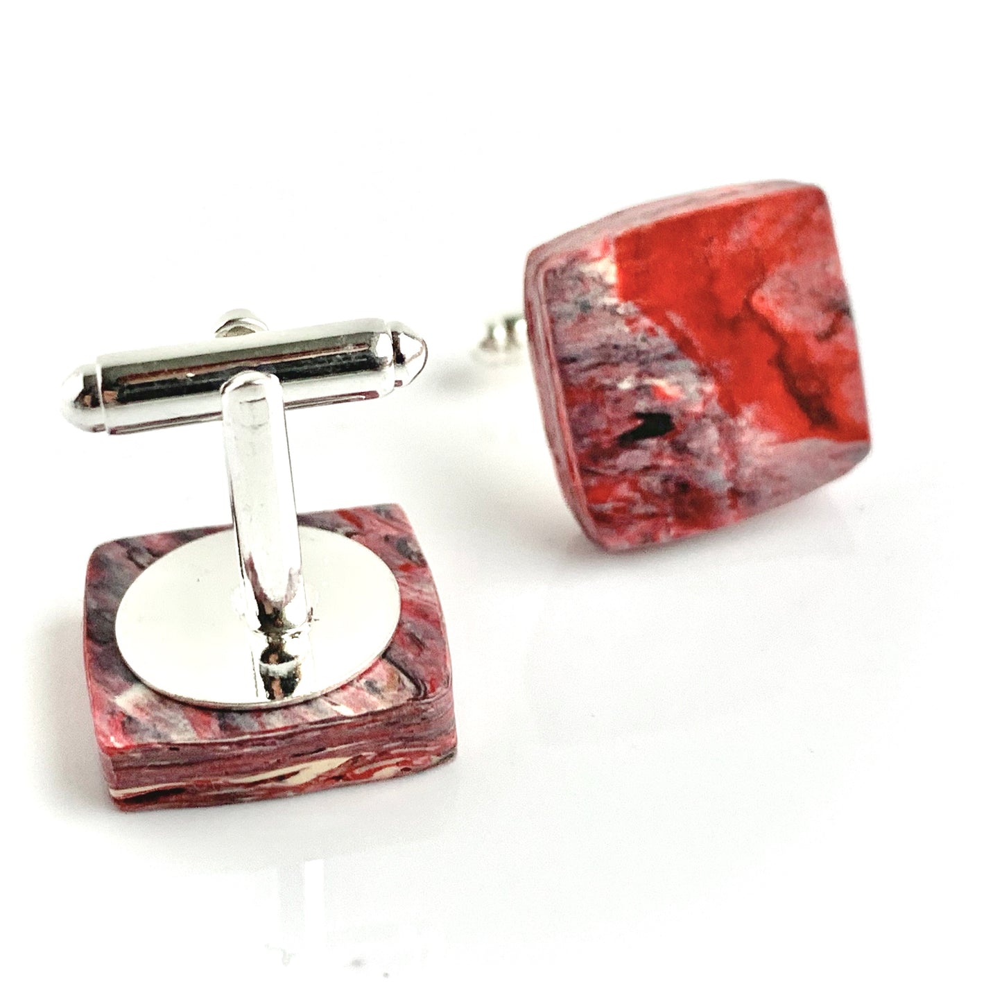 Unique Handmade Square Red Cufflinks with brass findings ecofriendly