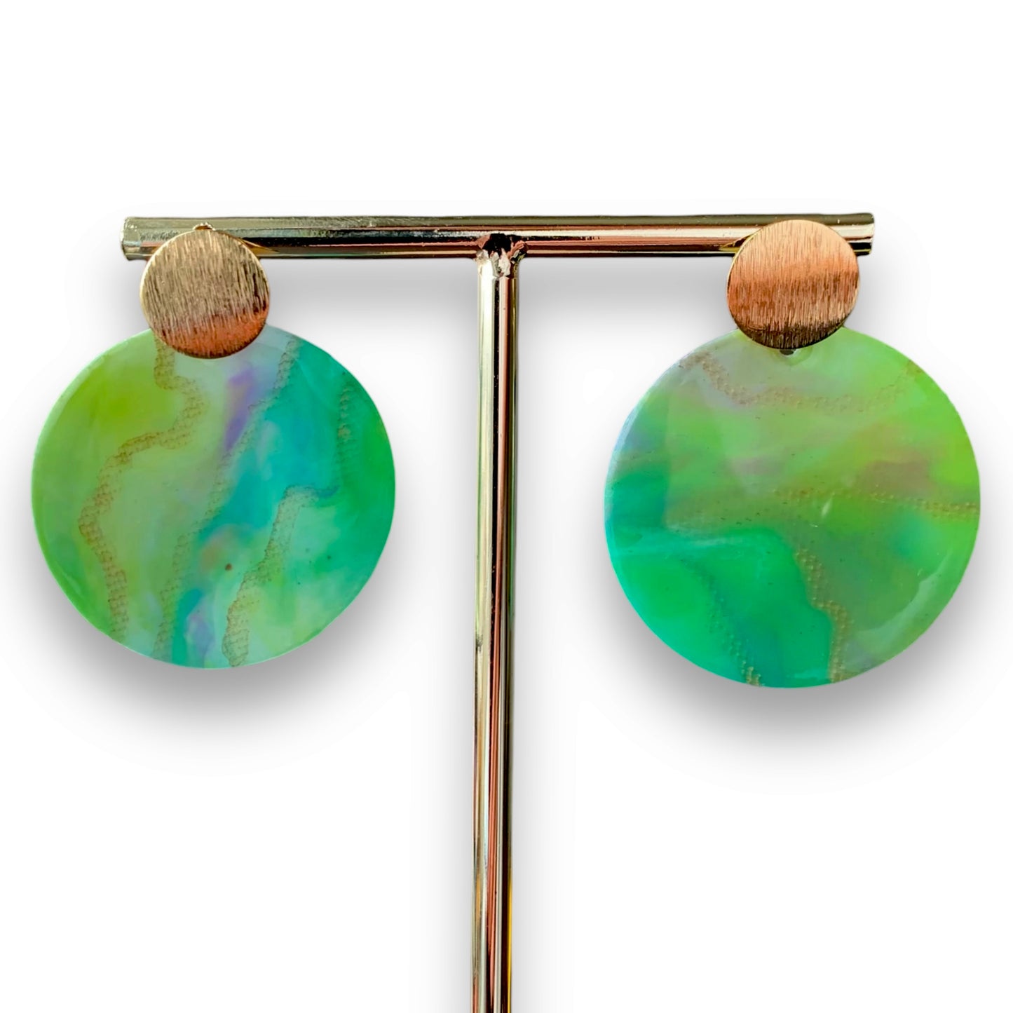 Recycled Bottle tops earrings studs green gold handmade jewellery