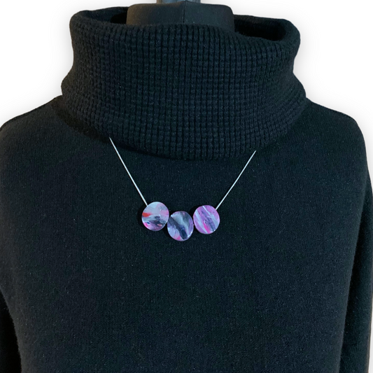 Pink circle necklace handmade artesian unique on the silver snake chain