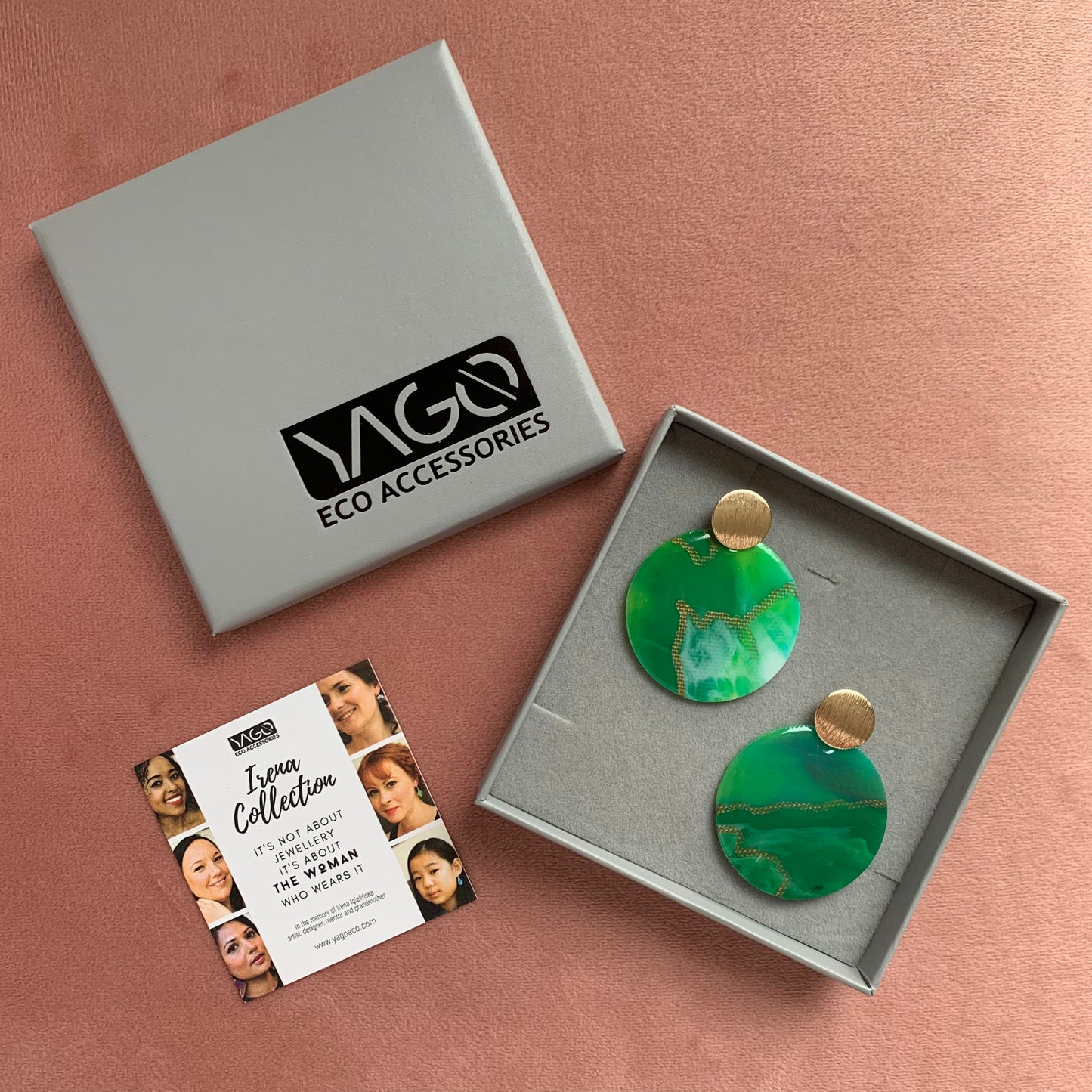 bottle tops earrings studs green gold handcrafted eco jewellery