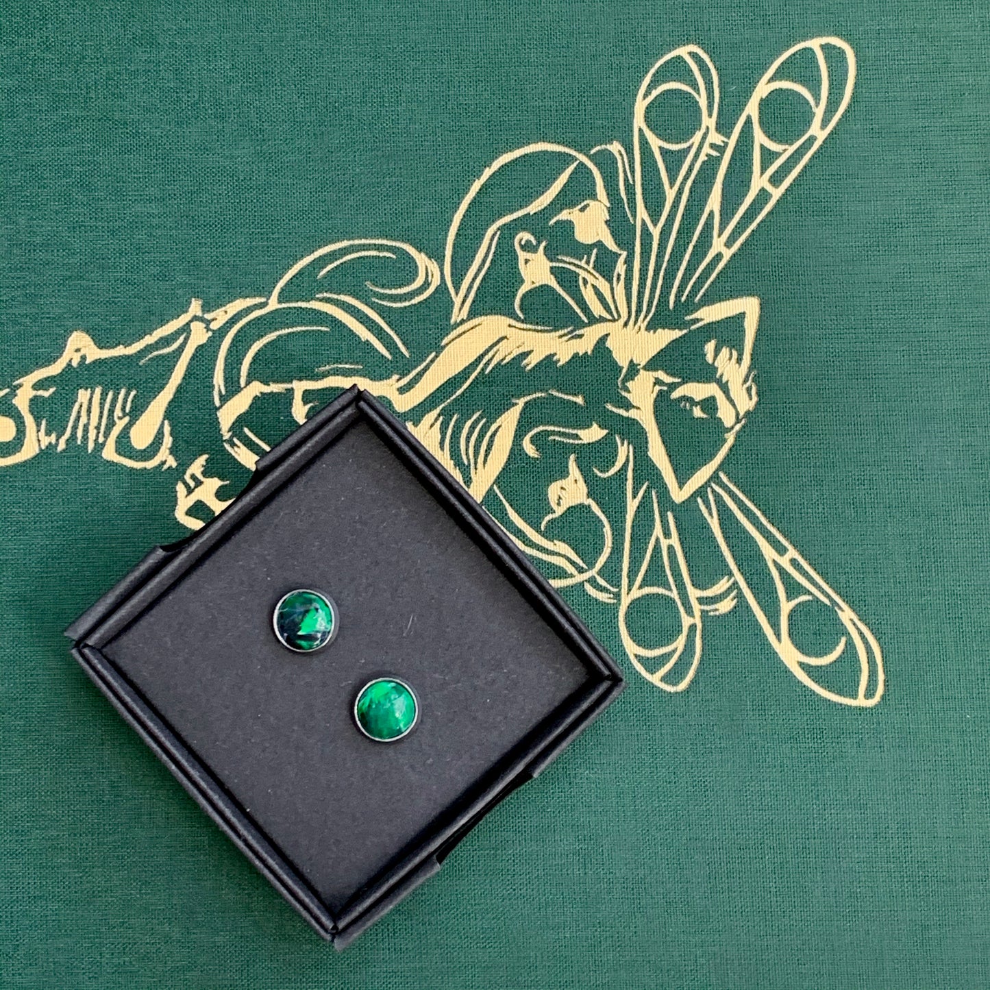 Handmade recycled plastic Studs green navy blue stainless steal